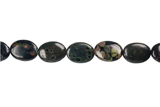 Black Leopardskin Jasper Flat Oval Beads, 16-Inch Strand, Beads for Jewelry Making