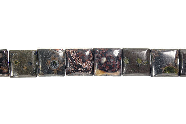 Black Leopardskin Jasper Flat Square Beads, 16-Inch Strand, Beads for Jewelry Making