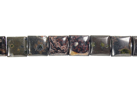 Black Leopardskin Jasper Flat Square Beads, 16-Inch Strand, Beads for Jewelry Making