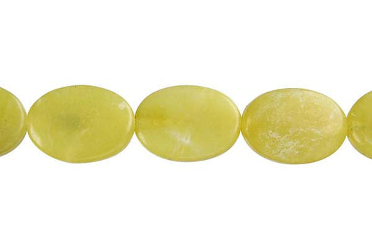 Olive Jade Flat Oval Beads, 16-Inch Strand, Beads for Jewelry Making