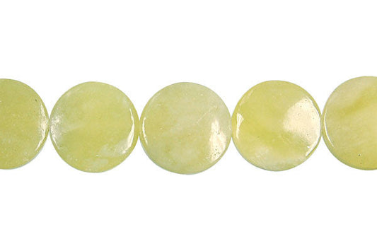 Olive Jade Coin Beads, 16-Inch Strand, Beads for Jewelry Making