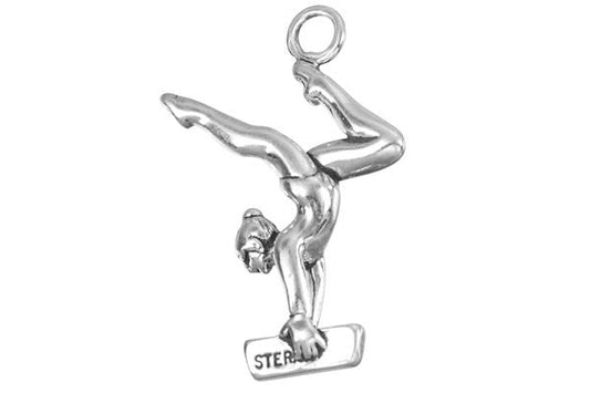 Sterling Silver Woman on Balance Beam Sports Charm, 20.0x15.0mm, Jewelry Making Supplies