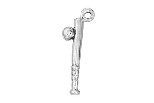 Sterling Silver Bat & Ball Sports Charm, 18.0x5.0mm