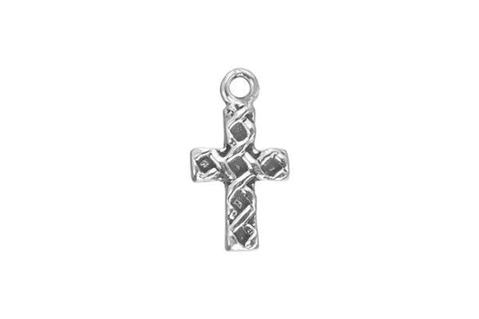 Sterling Silver Woven Cross Religious Charm, 12.0x8.0mm, Jewelry Making Supplies