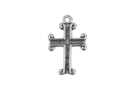 Sterling Silver Indented Cross Religious Charm, 14.0x10.0mm