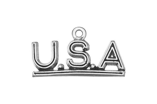 Sterling Silver USA Patriotic Charm, 20.0x18.0mm, Jewelry Making Supplies