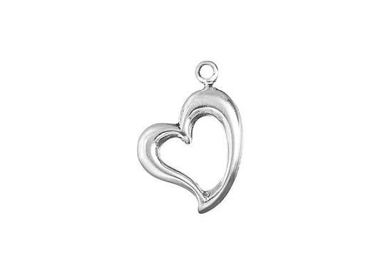 Sterling Silver Open Heart w/Side Bail Charm, 17.0x15.0mm