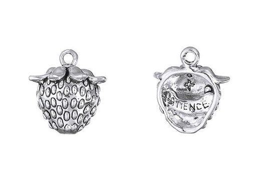 Sterling Silver Strawberry Patience Charm, 17.0x14.0mm