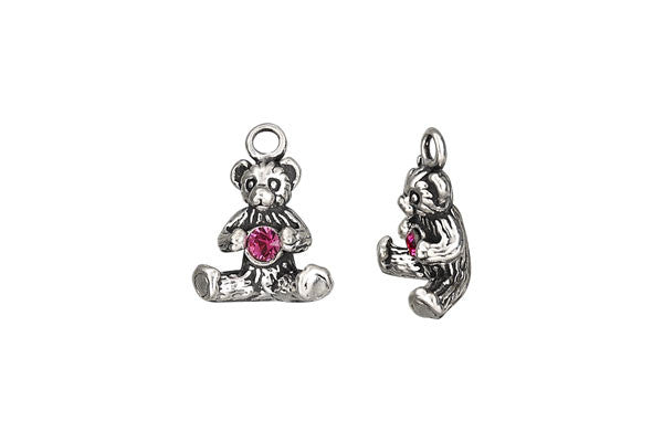Sterling Silver Teddy Bear Charm, 17.0x12.0mm