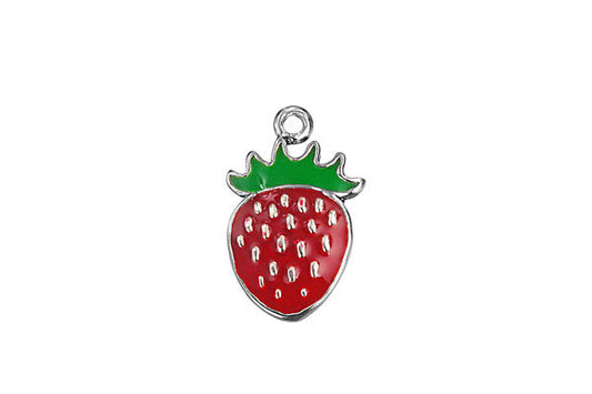 Sterling Silver Strawberry Charm, 18.0x12.0mm