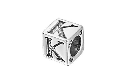 Sterling Silver New Alphabet Letter K Cube, 6mm