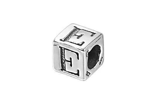 Sterling Silver New Alphabet Letter E Cube, 6mm