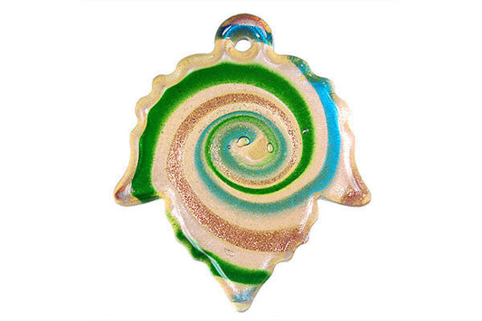Murano Foil Glass Leaf Pendant, 40x47mm, 1 Piece, Pendant for Jewelry Making