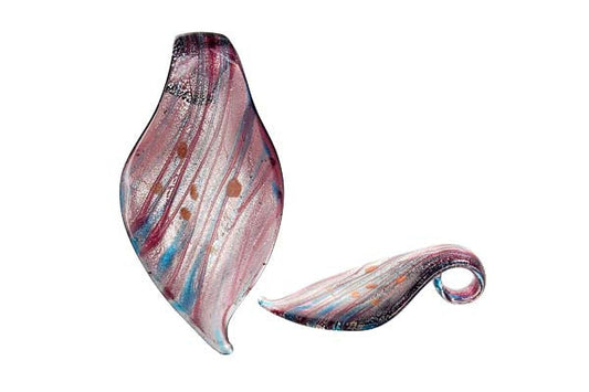 Murano Foil Glass Smooth Leaf Pendant, 33x63mm, 1 Piece, Pendant for Jewelry Making