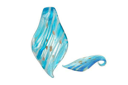 Murano Foil Glass Smooth Leaf Pendant, 33x63mm, 1 Piece, Pendant for Jewelry Making