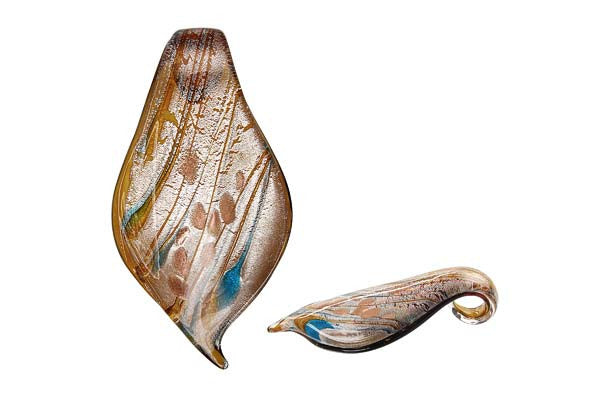 Murano Foil Glass Smooth Leaf Pendant, 33x63mm, 1 Piece, Pendant for Jewelry Making