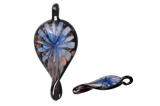 Murano Foil Glass Leaf Style E Pendant, 25x55mm, 1 Piece, Pendant for Jewelry Making