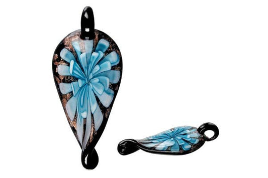 Murano Foil Glass Leaf Style E Pendant, 25x55mm, 1 Piece, Pendant for Jewelry Making