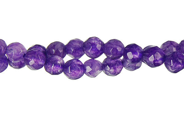 Marble Dyed Round Amethyst Faceted Beads, 15-Inch Strand, Beads for Jewelry Making