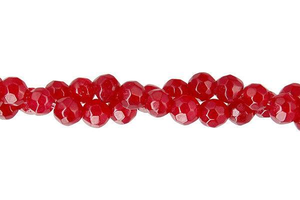 Marble Dyed Round Ruby Faceted Beads, 15-Inch Strand, Jewelry Making Supplies