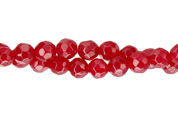 Marble Dyed Round Ruby Faceted Beads, 15-Inch Strand, Jewelry Making Supplies