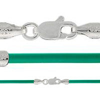 Rubber Necklace, Emerald w/Sterling Silver Endcaps
