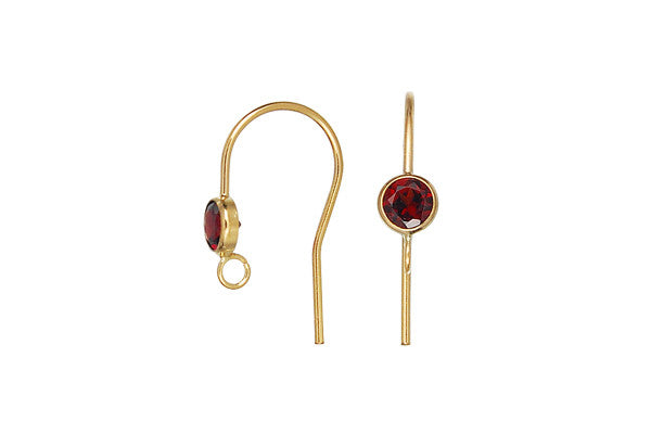 Gold Filled Ear Wire, Garnet Bezel Setting w/Ring, 4.0mm