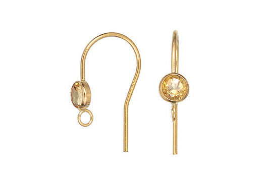 Gold Filled Ear Wire, Citrine Bezel Setting w/Ring, 4.0mm