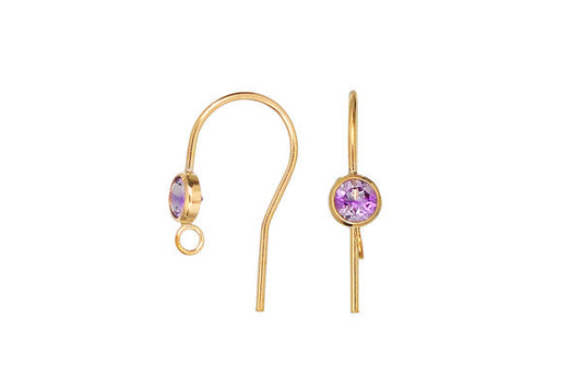 Gold Filled Ear Wire, Amethyst Bezel Setting w/Ring, 4.0mm