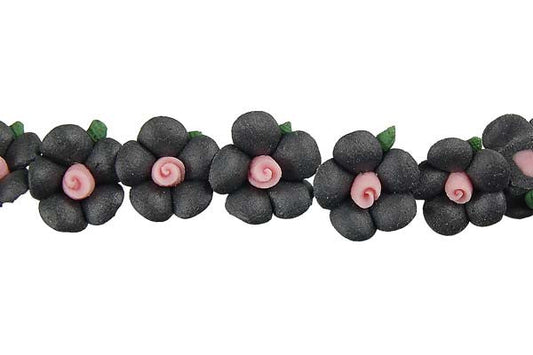 Pendant Poly Clay Flower (Black)