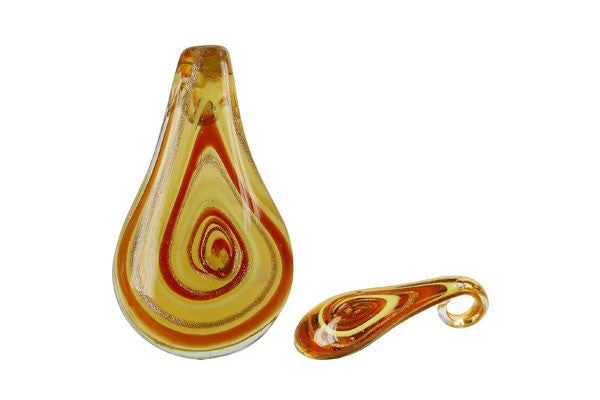 Murano Foil Glass Smooth Leaf Pendant, 36x63mm, 1 Piece, Pendant for Jewelry Making