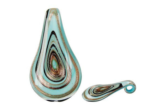 Murano Foil Glass Smooth Leaf Pendant, 36x63mm, 1 Piece, Pendant for Jewelry Making