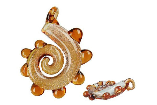 Murano Foil Glass Dinosaur Tail Pendant, 45x55mm, 1 Piece, Pendant for Jewelry Making