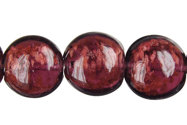 Murano Foil Glass Button Beads, 16-Inch Strand, Beads for Jewelry Making