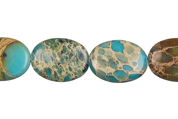 Aqua Terra Jasper Beads - Green) Flat Oval - 15x20mm - 16-inch - unbranded beads for jewelry making