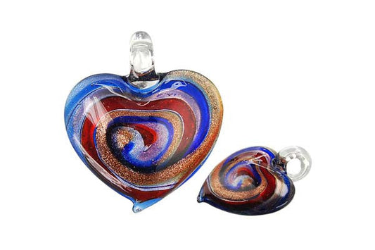 Murano Foil Glass Heart Style C Pendant, 36x36mm, 1 Piece, Pendant for Jewelry Making