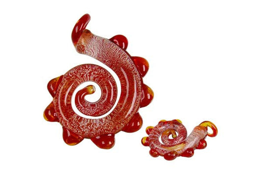 Handmade Lampwork Art Glass Foil Pendant Dinosaur Tail (Red)