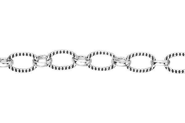 Sterling Silver Oxidized Textured Long & Short Cable Chain, 4.9x7.2mm - 3.2x4.2mm