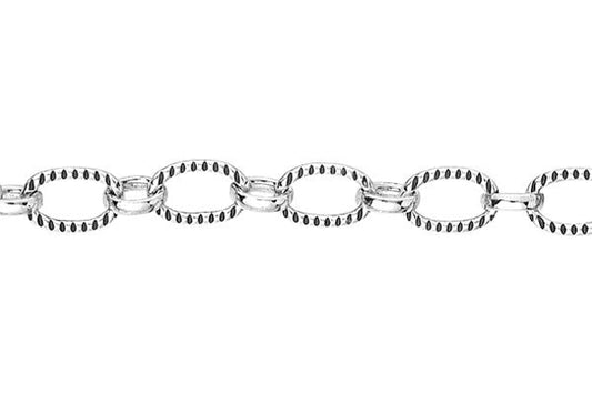 Sterling Silver Oxidized Textured Long & Short Cable Chain, 4.9x7.2mm - 3.2x4.2mm