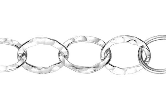 Sterling Silver Flat Textured Cable Chain, 9x11mm