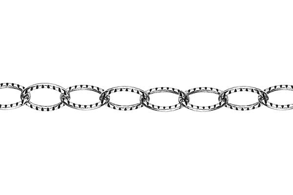 Sterling Silver Oxidized Textured Cable Chain, 4.6x6.5mm