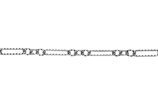 Sterling Silver Oxidized Textured Long & Short Cable Chain, 1.0x7.0mm - 2.0x2.5mm