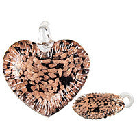 Murano Foil Glass Twisted Flat Heart Pendant, 45x48mm, 1 Piece, Pendant for Jewelry Making