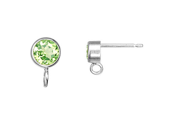 Sterling Silver Post Earring, 4.0mm Peridot Bezel w/Ring