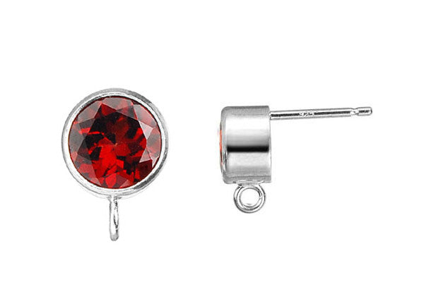 Sterling Silver Post Earring, 6.0mm Garnet Bezel w/Ring