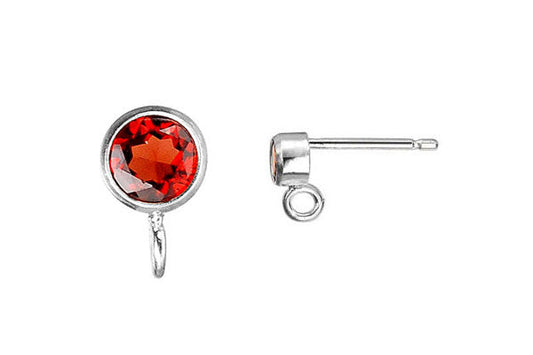 Sterling Silver Post Earring, 3.0mm Garnet Bezel w/Ring