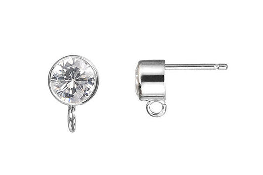 Sterling Silver Post Earring, 5.0mm CZ Bezel w/Ring