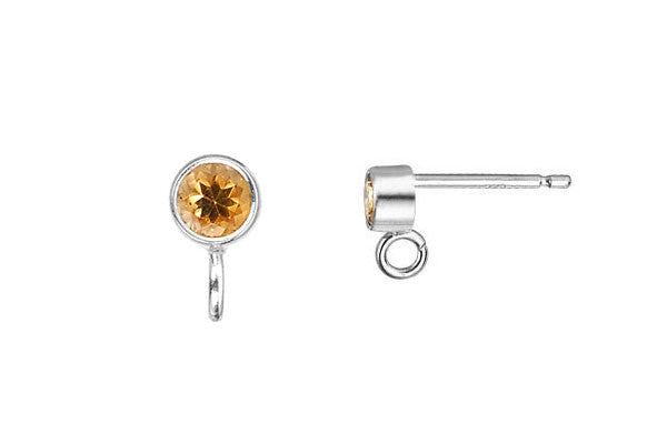 Sterling Silver Post Earring, 3.0mm Citrine Bezel w/Ring