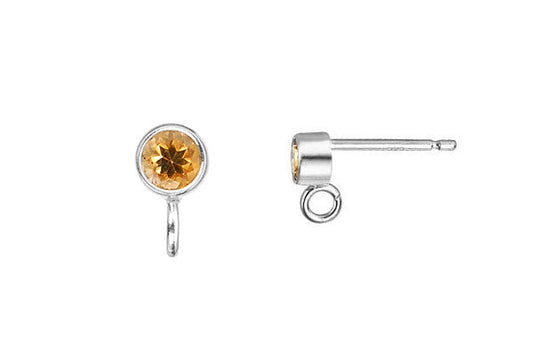 Sterling Silver Post Earring, 3.0mm Citrine Bezel w/Ring
