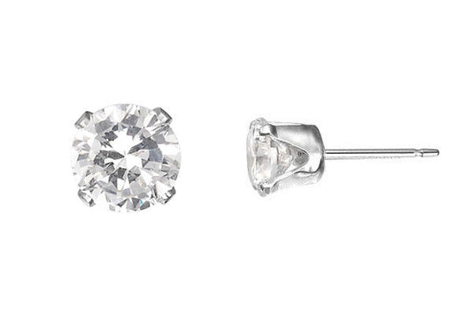 Sterling Silver Post Earring, 6.0mm Snap-in Setting w/CZ